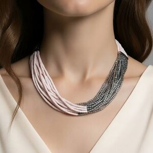 Chic Multi-Strand Pink and Silver Necklace